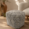 Zitzak beanbag lichtgrijs, grof geweven wol, 40x40x40 cm