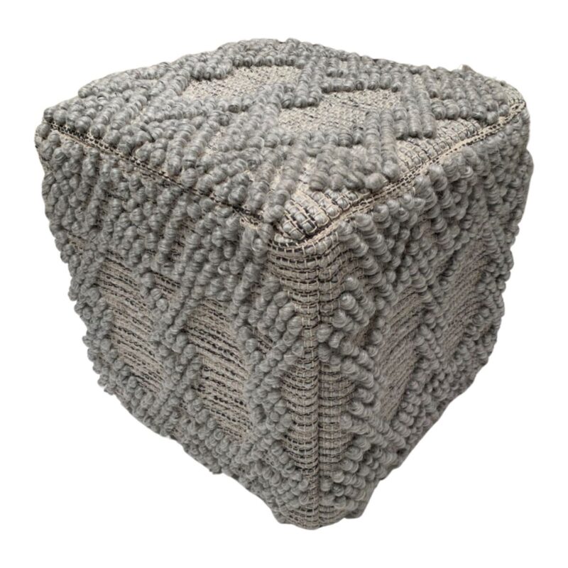 Poef wol lichtgrijs, grof geweven, 40x40x40 cm, productfoto 2