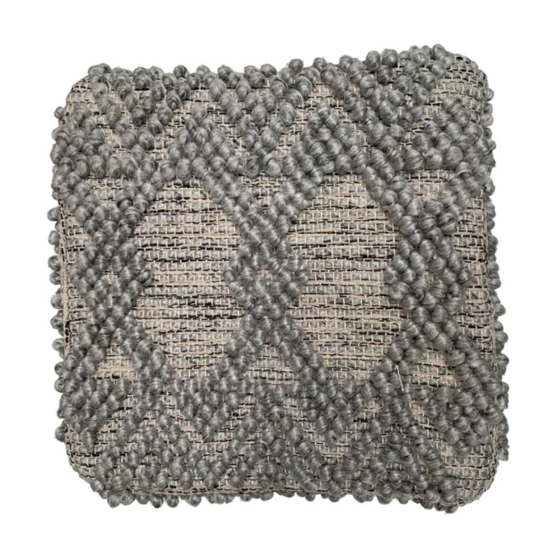Poef wol lichtgrijs, grof geweven, 40x40x40 cm, productfoto 4