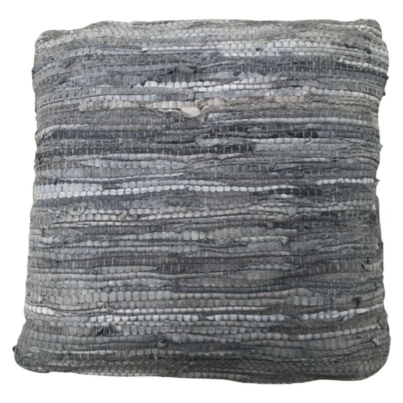 Sierkussen geweven gerecycled leer, steengrijs, 45x45 cm, productfoto 2