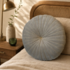 Rond kussen fluweel zilvergrijs met gouddraad, 50 cm