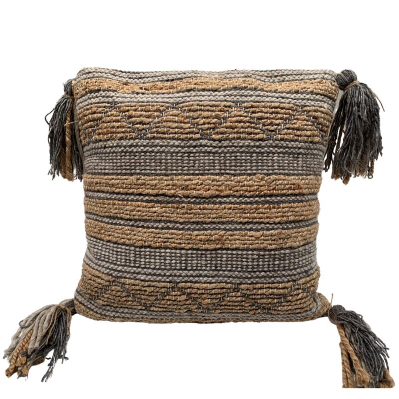 Sierkussen geweven jute en wol, naturel grijs, 50x50 cm, productfoto 3