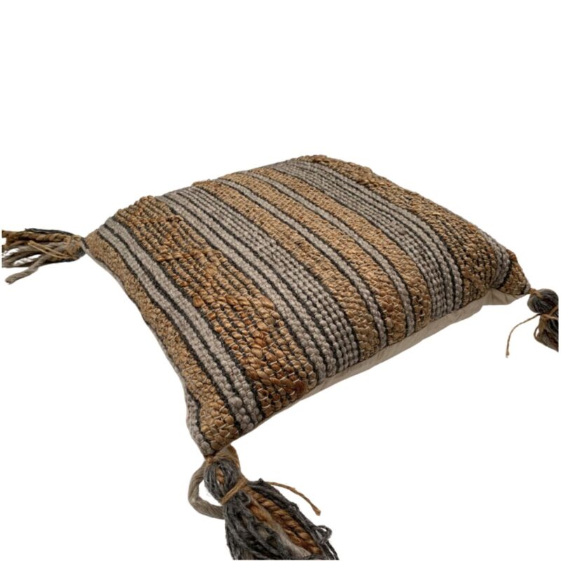 Sierkussen geweven jute en wol, naturel grijs, 50x50 cm, productfoto 4