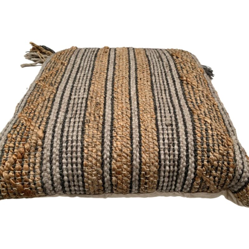Sierkussen geweven jute en wol, naturel grijs, 50x50 cm, productfoto 5